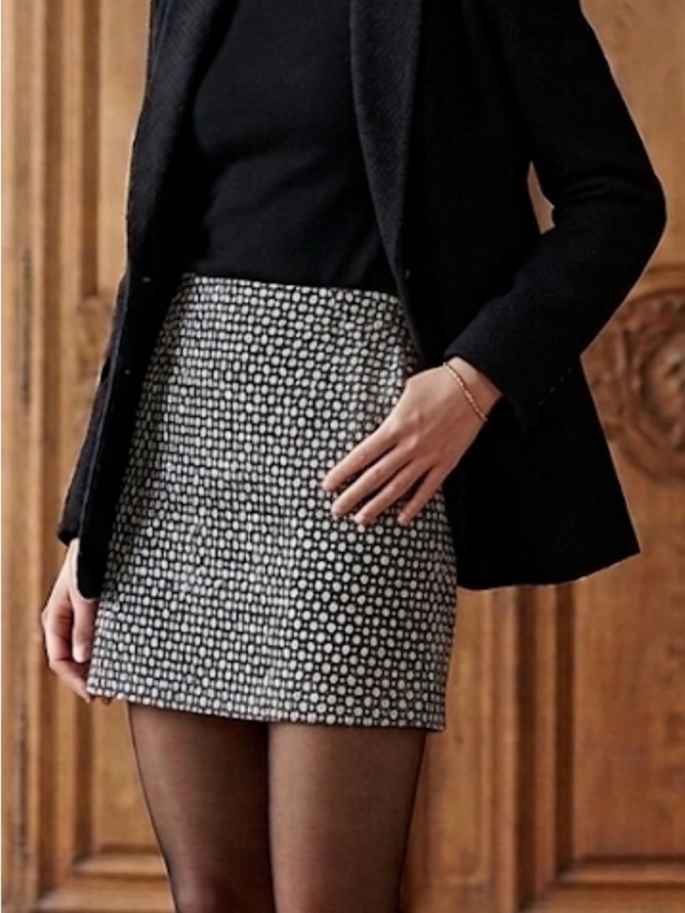 Banana Republic Woven Black White Wool Skirt